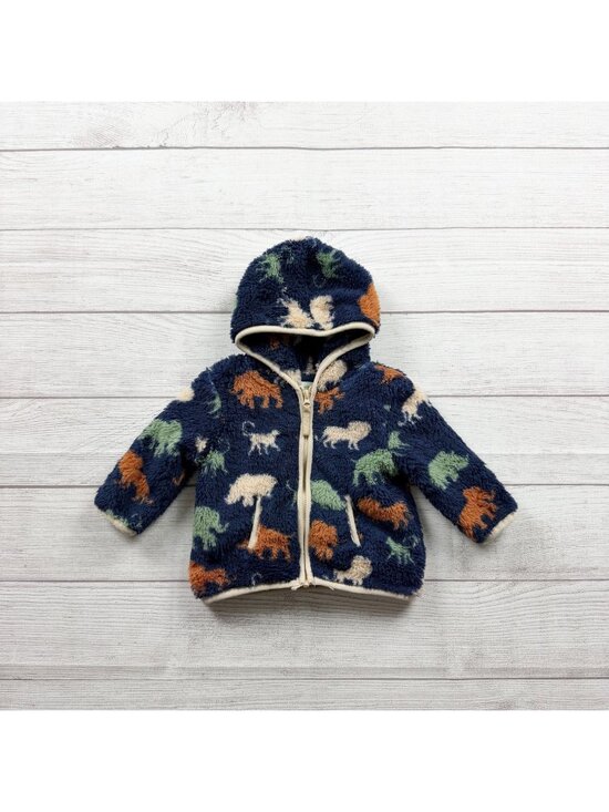 Little Me Other - Little Me Baby Fleece Hooded Zip Jacket Animal Print Fluffy Navy 3-6 Months
